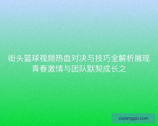 街头篮球视频热血对决与技巧全解析展现青春激情与团队默契成长之 街头篮球视频热血对决与技巧全解析展现青春激情与团队默契成长之