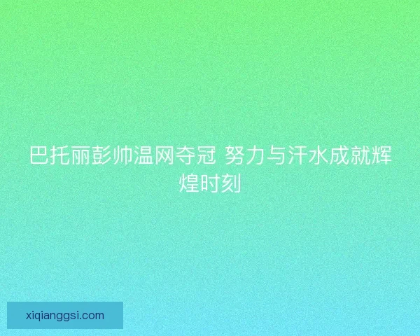 巴托丽彭帅温网夺冠 努力与汗水成就辉煌时刻